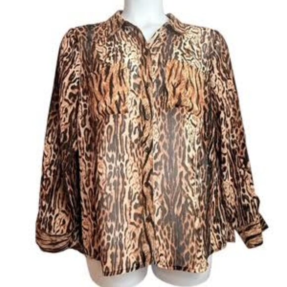 INC International Concepts Leopard Print Blouse Brown Black Animal Print WMS XL - Picture 1 of 10